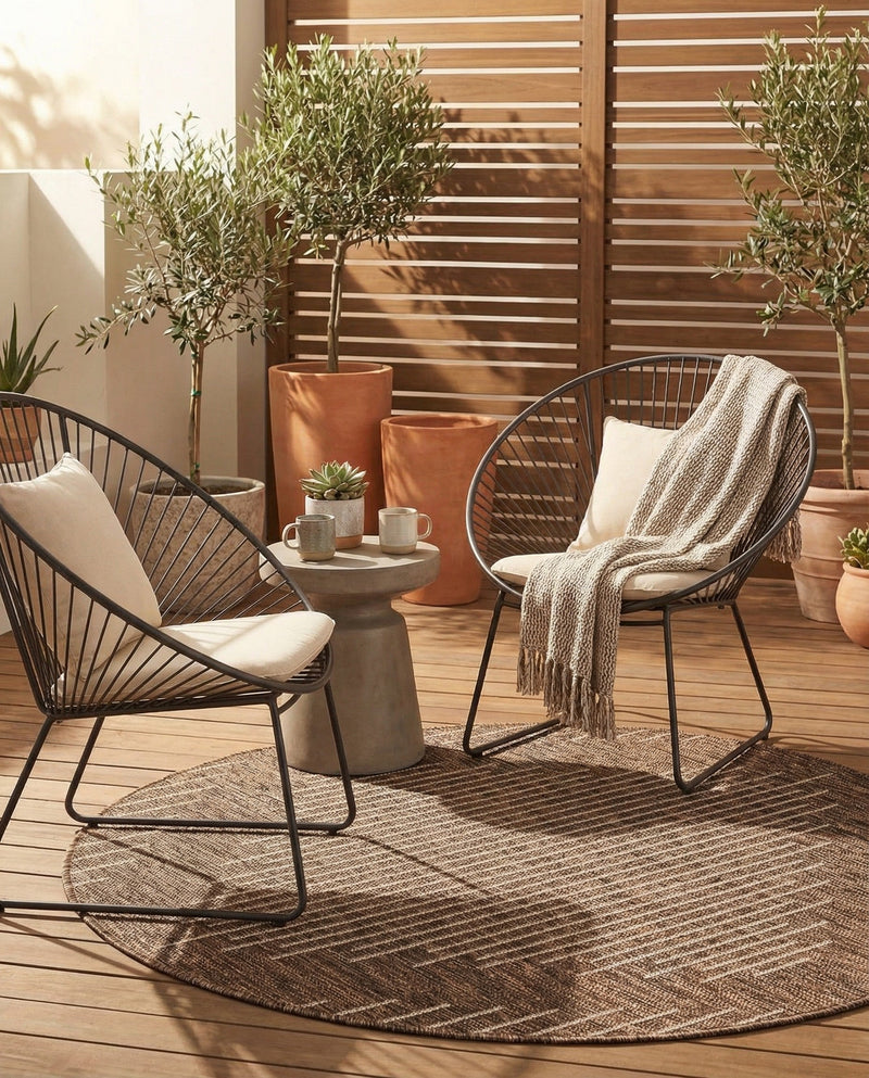 Urban Terrace Collection Area Rug -  Chelsea (Brown) Round Brown  lifestyle 62