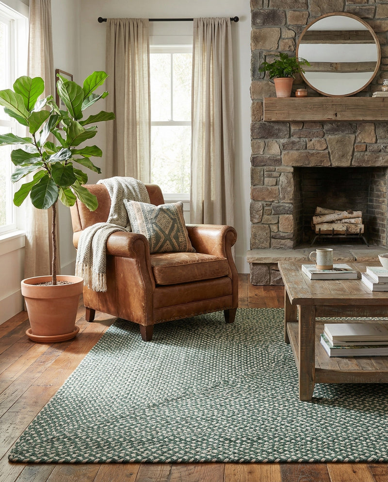 Highland Woven Jute Collection Area Rug - Glenmore (Green) Rectangle Green  lifestyle 4
