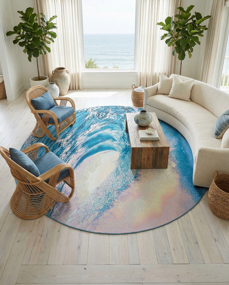 Urban Terrace Collection Area Rug - Veranda Round Blue  lifestyle 34