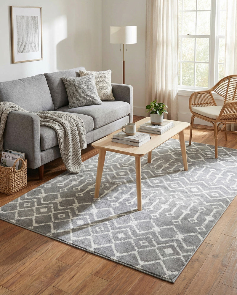 Marrakech Lattice Collection Area Rug - Medina (Gray) Rectangle Gray  lifestyle 20