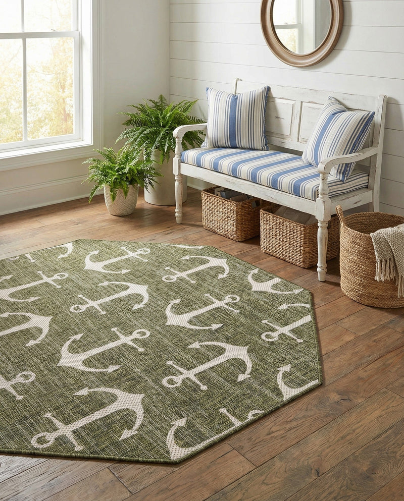 Seaside Haven Rugs Collection Area Rug - Sapphire (Green) Octagon Green  lifestyle 60