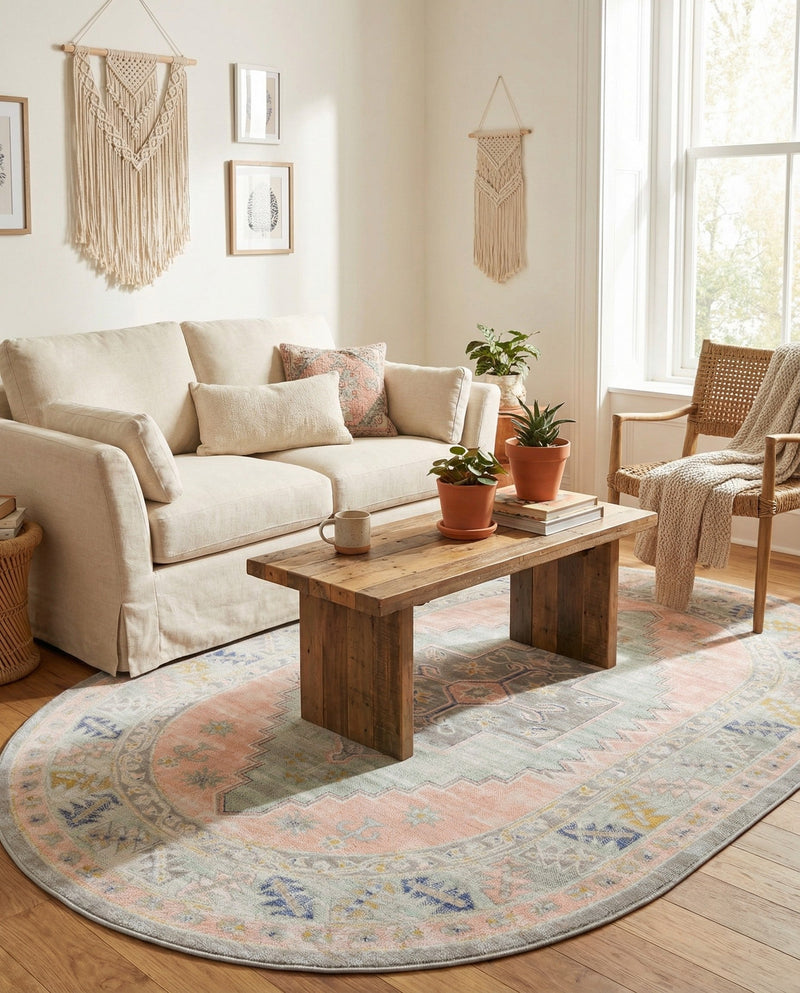 Savannah Series Collection Area Rug -  Augusta (Pink) Oval Pink  lifestyle 69
