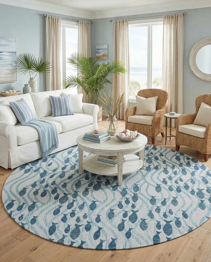Seaside Haven Rugs Collection Area Rug -  Harbor Round Blue  lifestyle 45