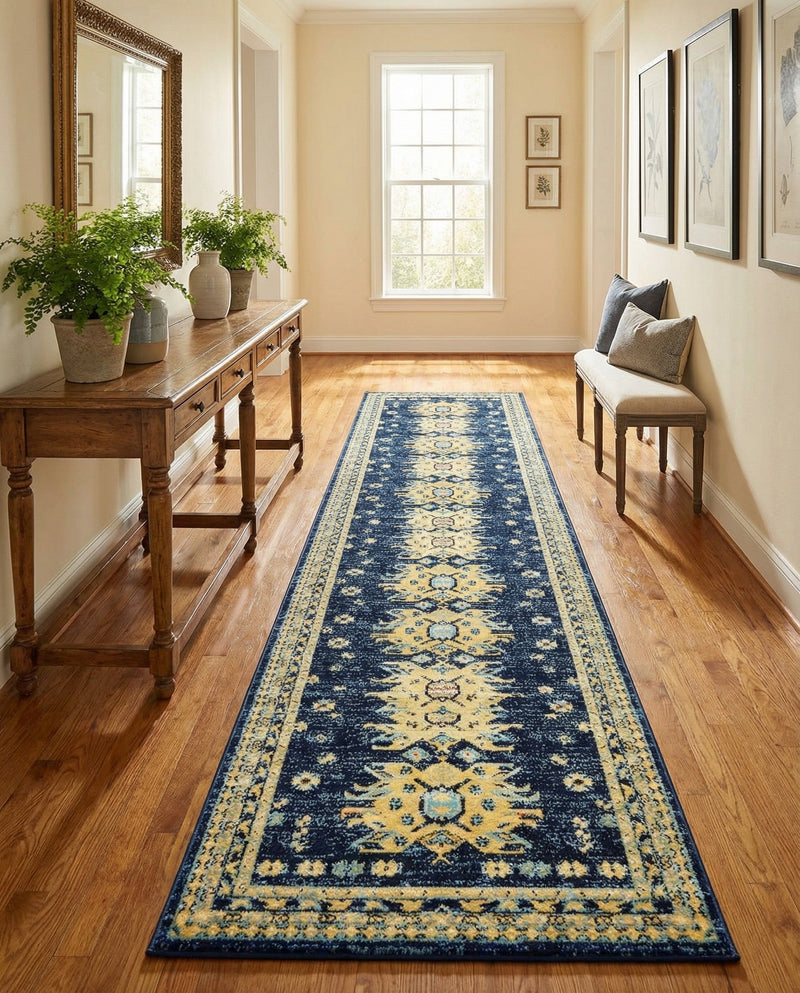 Tabriz Tapestries Collection Area Rug - Azerbaijan (Navy Blue) Runner Navy Blue  lifestyle 50
