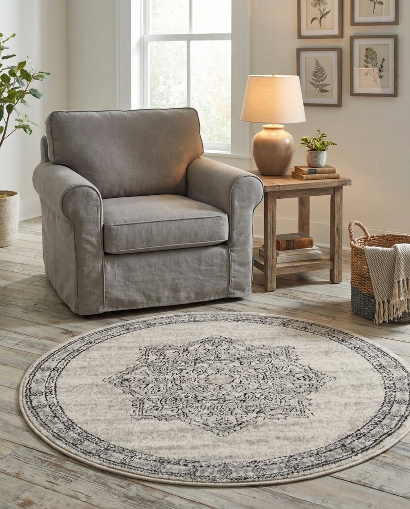Mykonos Manor Collection Area Rug -  Tinos (Ivory) Round Ivory  lifestyle 55