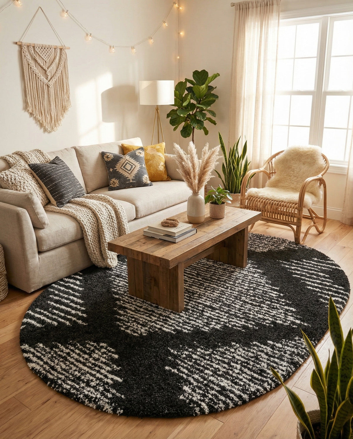 Tranquil Tides Shag Collection Area Rug -  Azure Oval Black and White  lifestyle 94