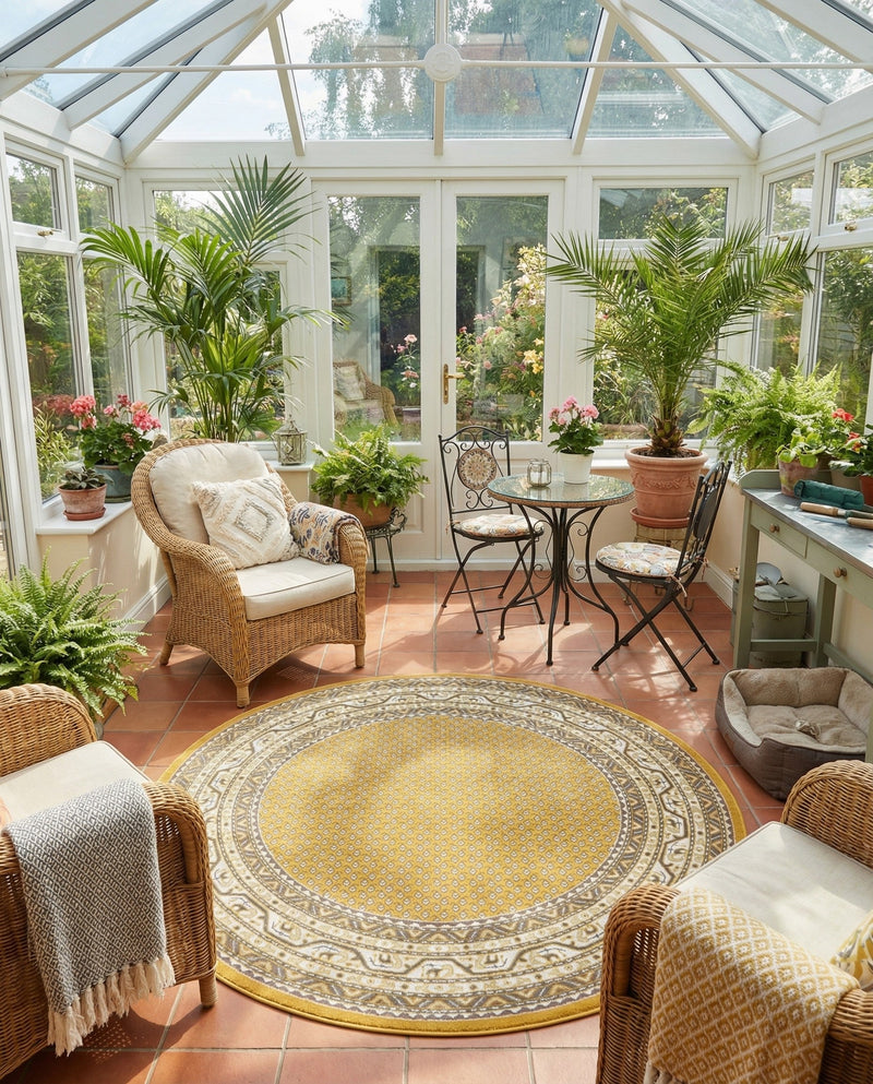 Soho Elegance Collection Area Rug -  Mercer (Yellow) Round Yellow  lifestyle 50