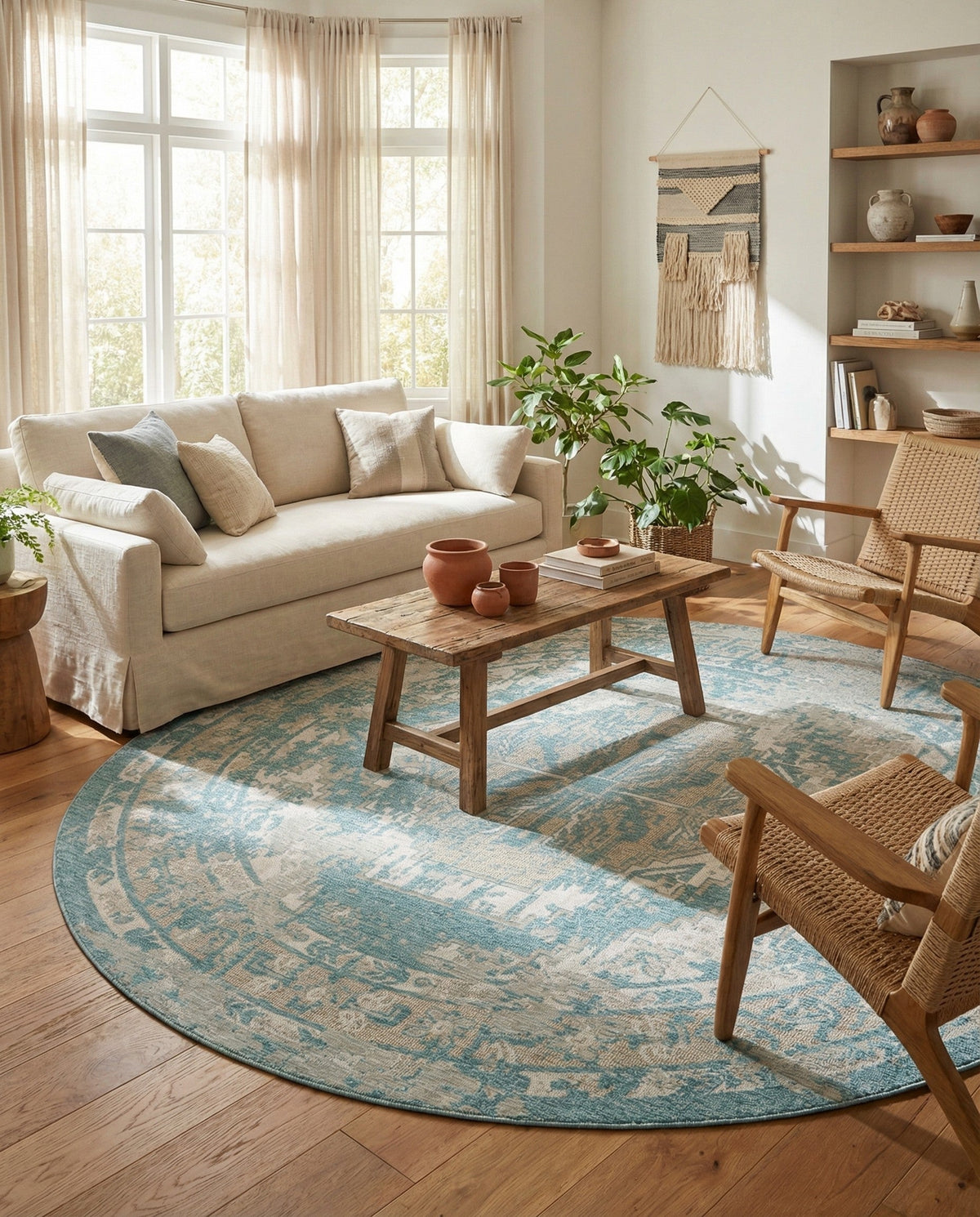 Patio Heritage Collection Area Rug -  Augusta (Aqua) Round Aqua  lifestyle 85