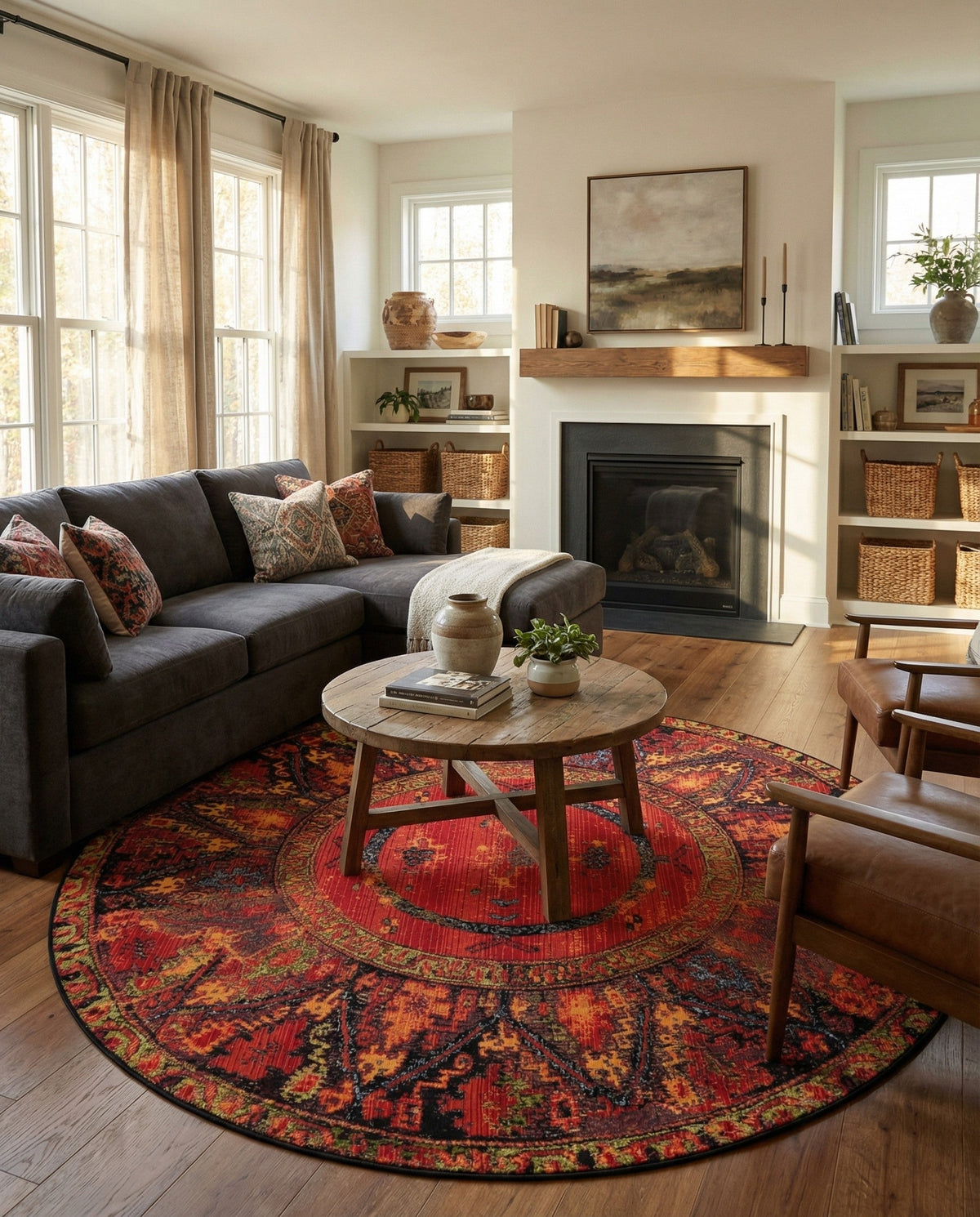 Safari Escape Rugs Collection Area Rug - Serengeti Round Multi  lifestyle 109