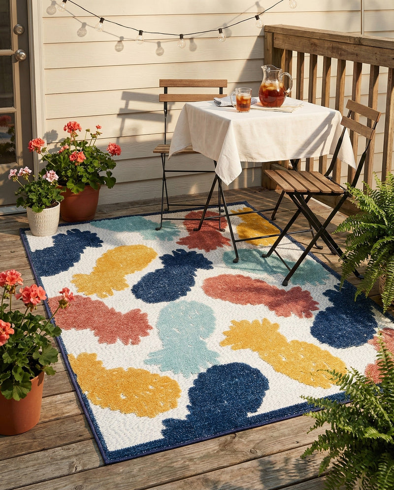 Caribbean Terrace Collection Area Rug -  Nevis Rectangle White  lifestyle 24