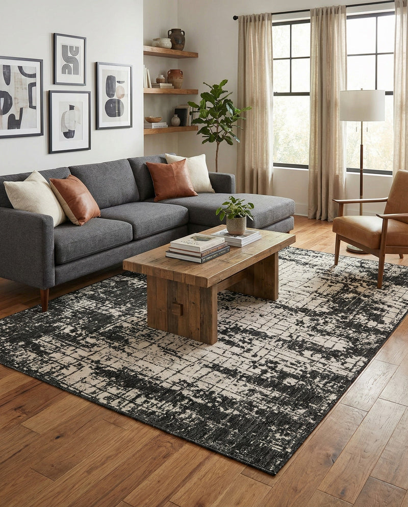 Urban Terrace Collection Area Rug -  Midtown Rectangle Black and White  lifestyle 7