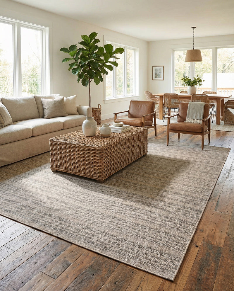 Seaside Stripes Collection Area Rug -  Boardwalk (Natural) Rectangle Natural  lifestyle 4
