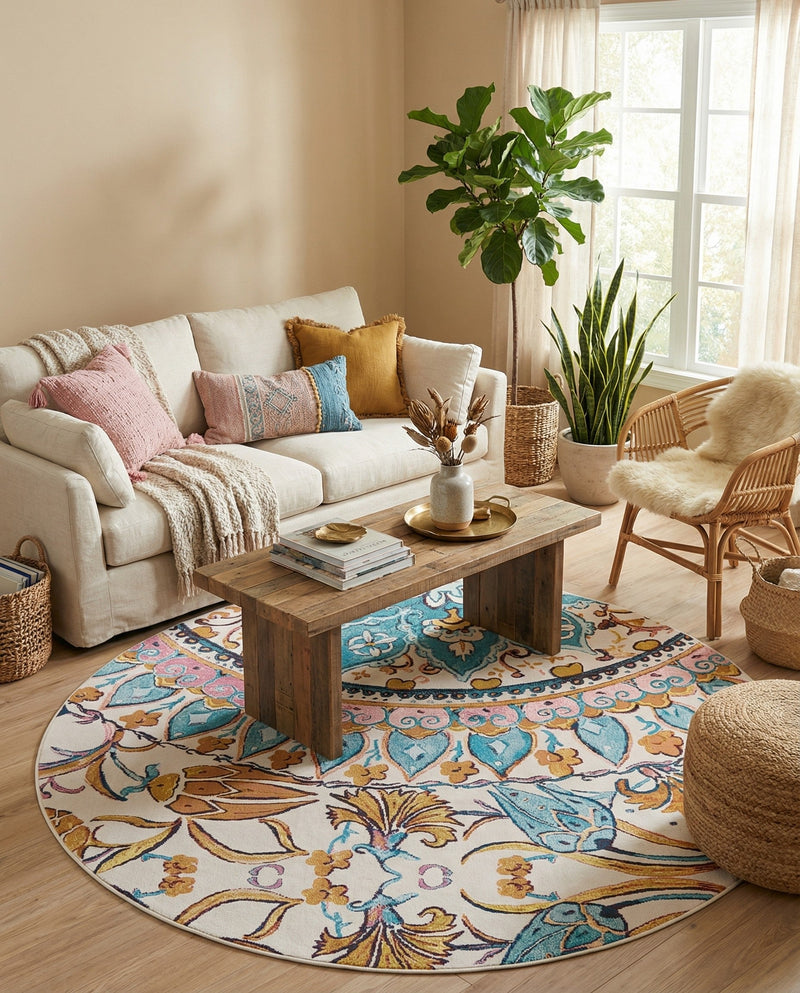 Patio Heritage Collection Area Rug - Tuscany Round Multi  lifestyle 43