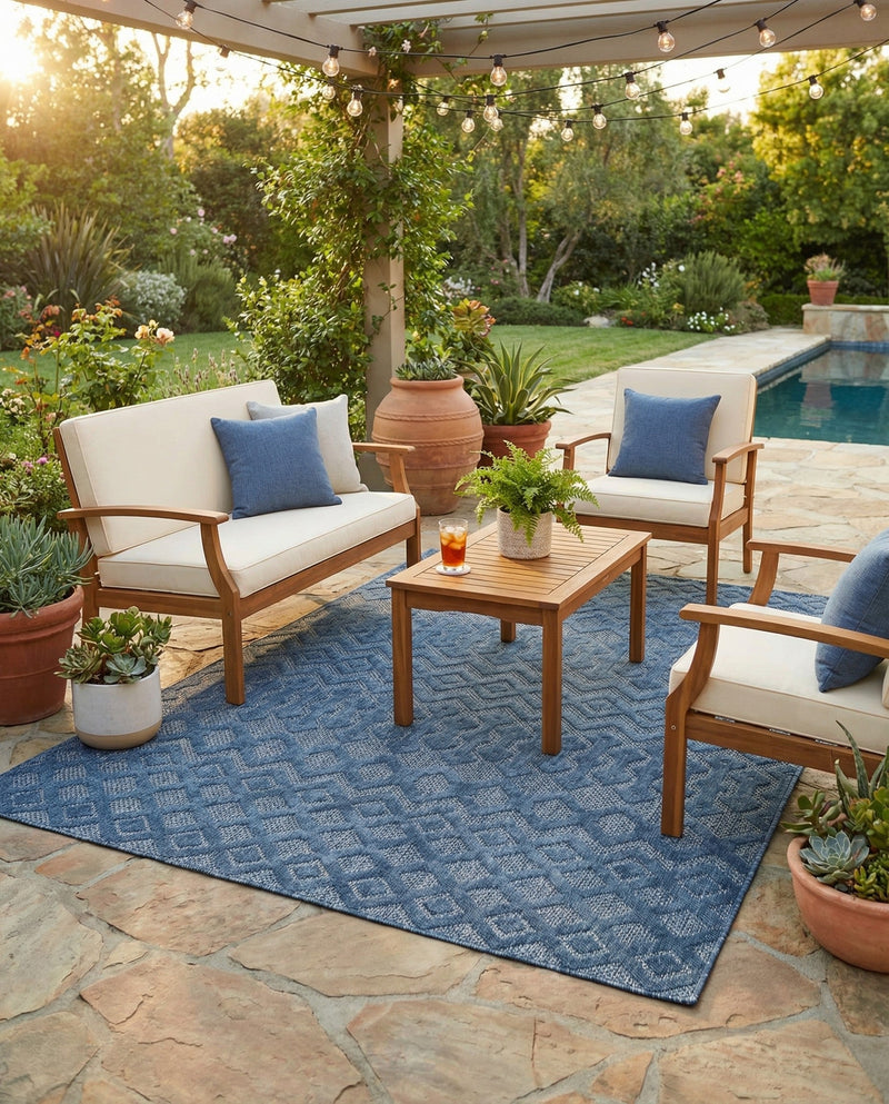 Garden Lattice Charm Collection Area Rug -  Pergola (Navy Blue) Rectangle Navy Blue  lifestyle 4