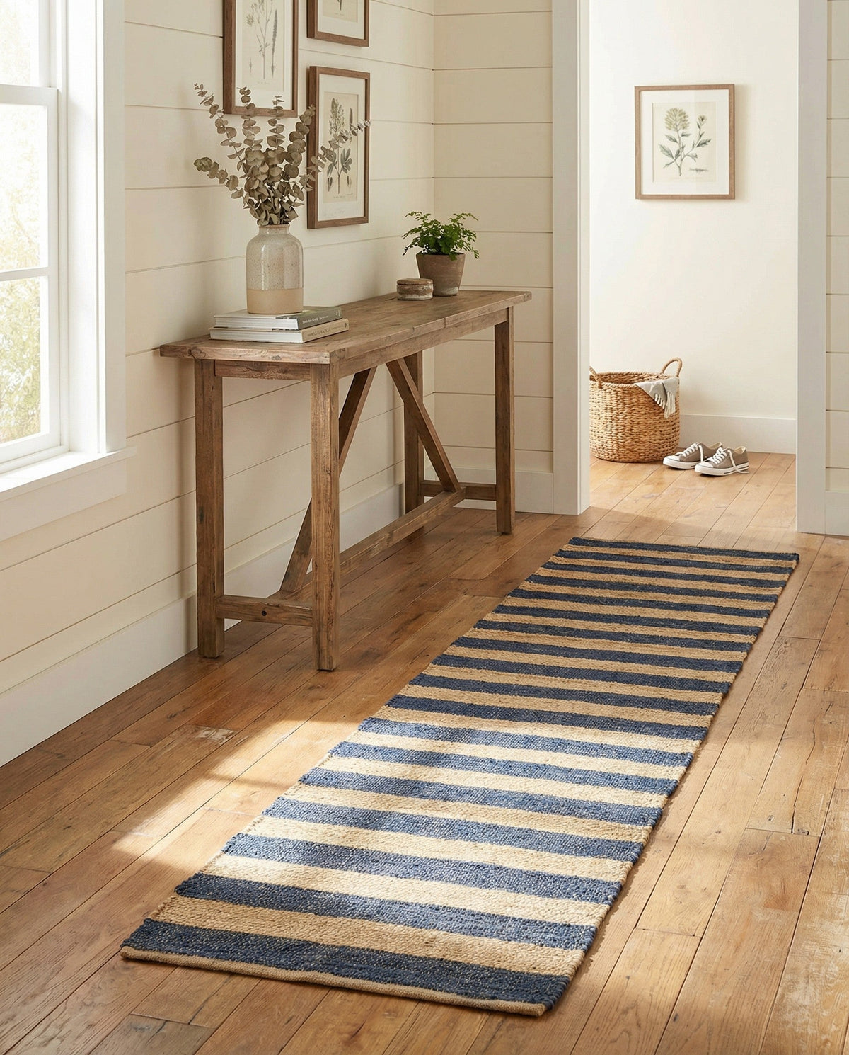 Woven Seaside Jute Collection Area Rug - Nantucket Runner Navy Ivory  lifestyle 136
