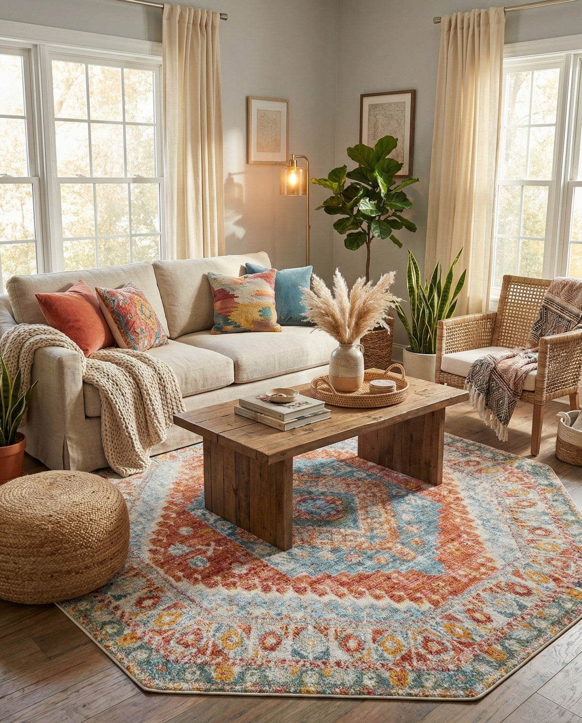 Arcadia Rugs Collection Area Rug -  Xanadu Octagon Salmon  lifestyle 80