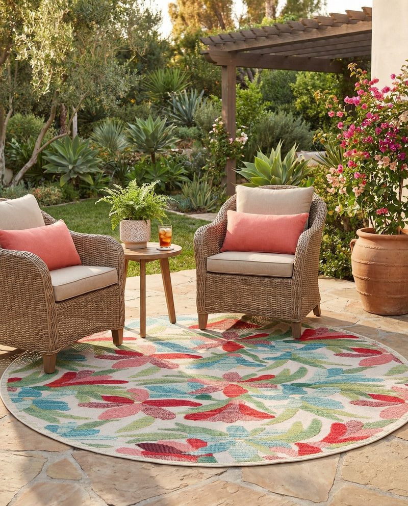 Outdoor Marrakesh Collection Area Rug -  Midelt Round Multi  lifestyle 50