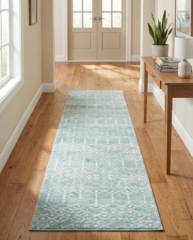 Marrakesh Lattice Collection Area Rug - Casablanca (Aqua) Runner Aqua  lifestyle 64