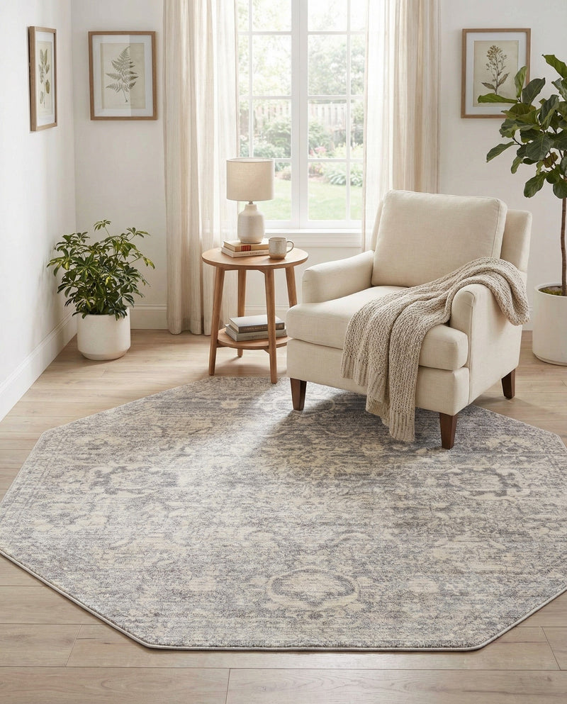 Seville Stripes Collection Area Rug -  Cordoba (Gray) Octagon Gray  lifestyle 56