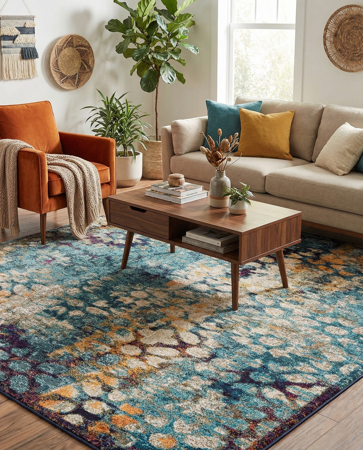 Venetian Tapestry Collection Area Rug - Murano Square Blue  lifestyle 153
