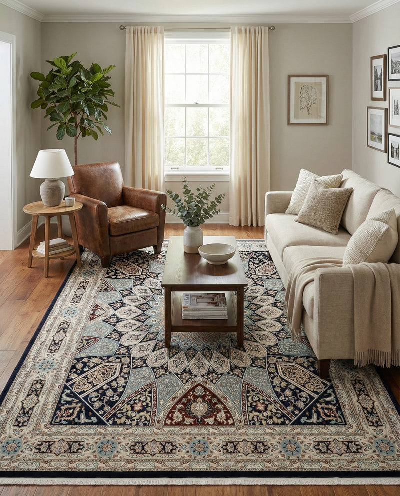 Persian Elegance Collection Area Rug -  Hamedan (Navy Blue) Rectangle Navy Blue  lifestyle 7