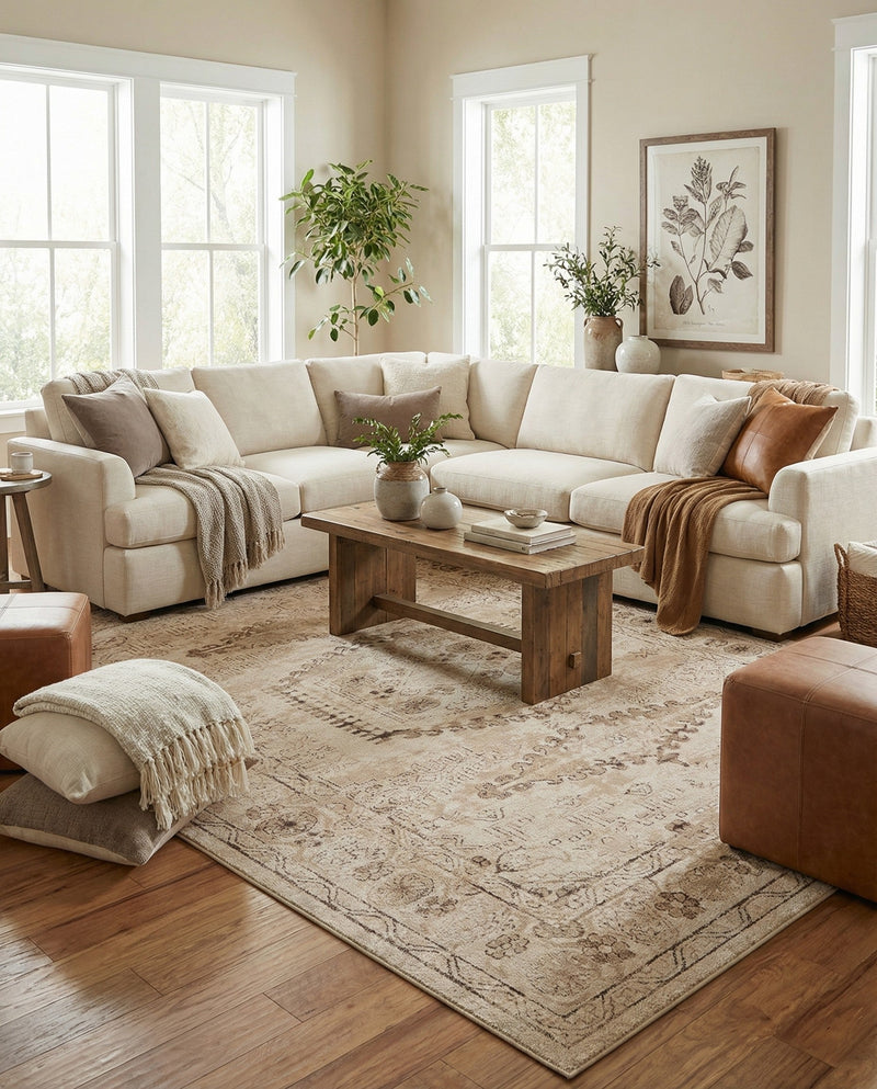 Eden Oasis Collection Area Rug -  Refuge (Beige) Rectangle Beige  lifestyle 12