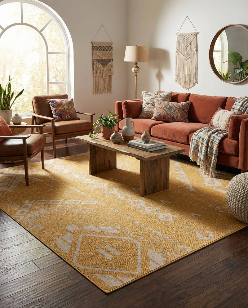 Desert Nomad Terrace Collection Area Rug - Sahara (Yellow) Square Yellow  lifestyle 68