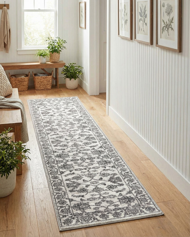 Charleston Elegance Collection Area Rug -  Seaport (white Gray) Runner white Gray  lifestyle 59