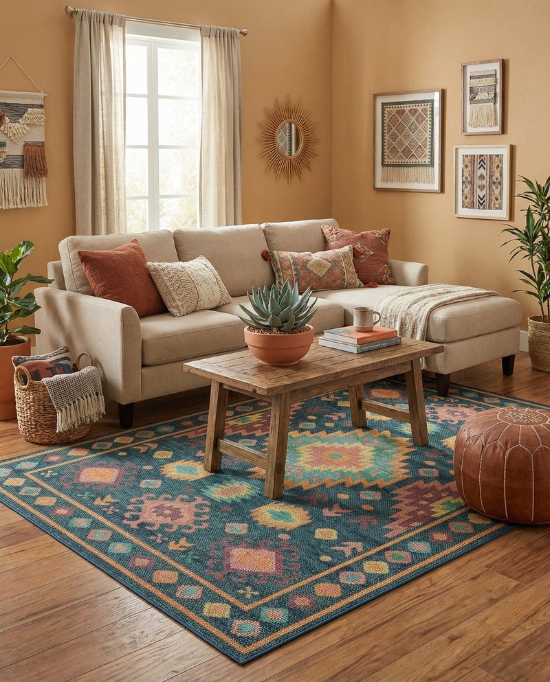 Coastal Terrace Collection Area Rug -  Dunes Rectangle Navy Blue  lifestyle 5