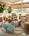 Outdoor Marrakesh Collection Area Rug -  Rabat Round Gray Blue Ivory  lifestyle 51