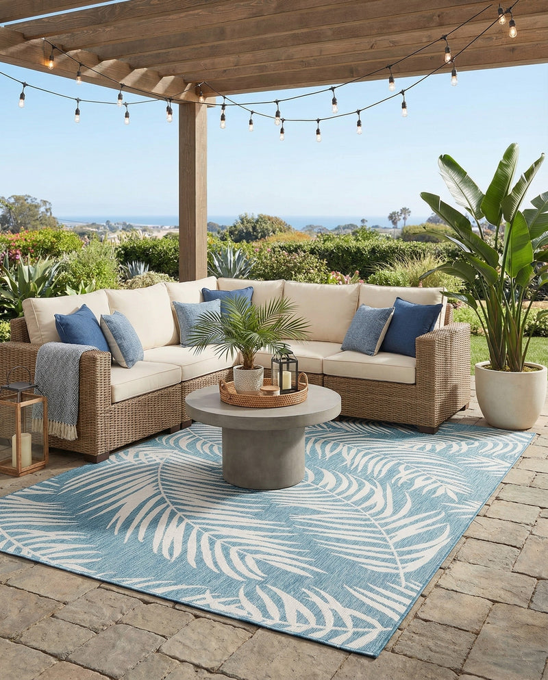 Seaside Blooms Collection Area Rug - Verdure (Light Aqua) Rectangle Light Aqua  lifestyle 13