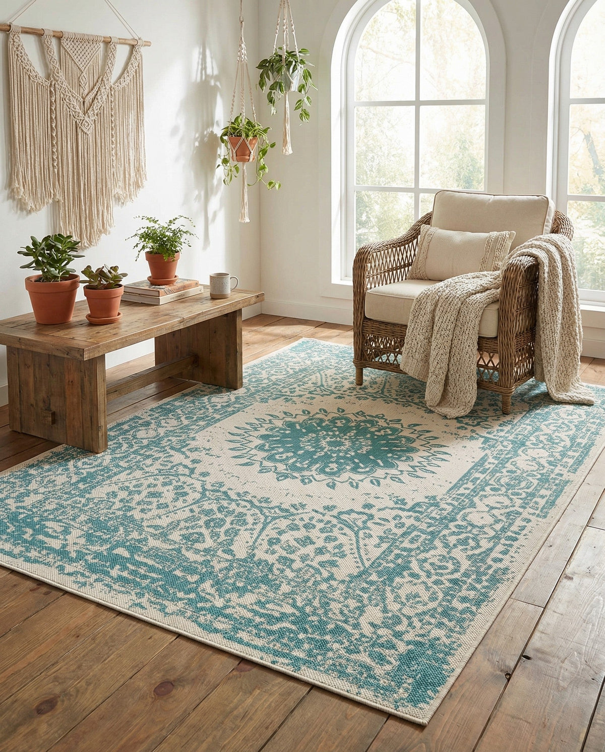 Patio Heritage Collection Area Rug -  Lafayette (Aqua) Rectangle Aqua  lifestyle 24
