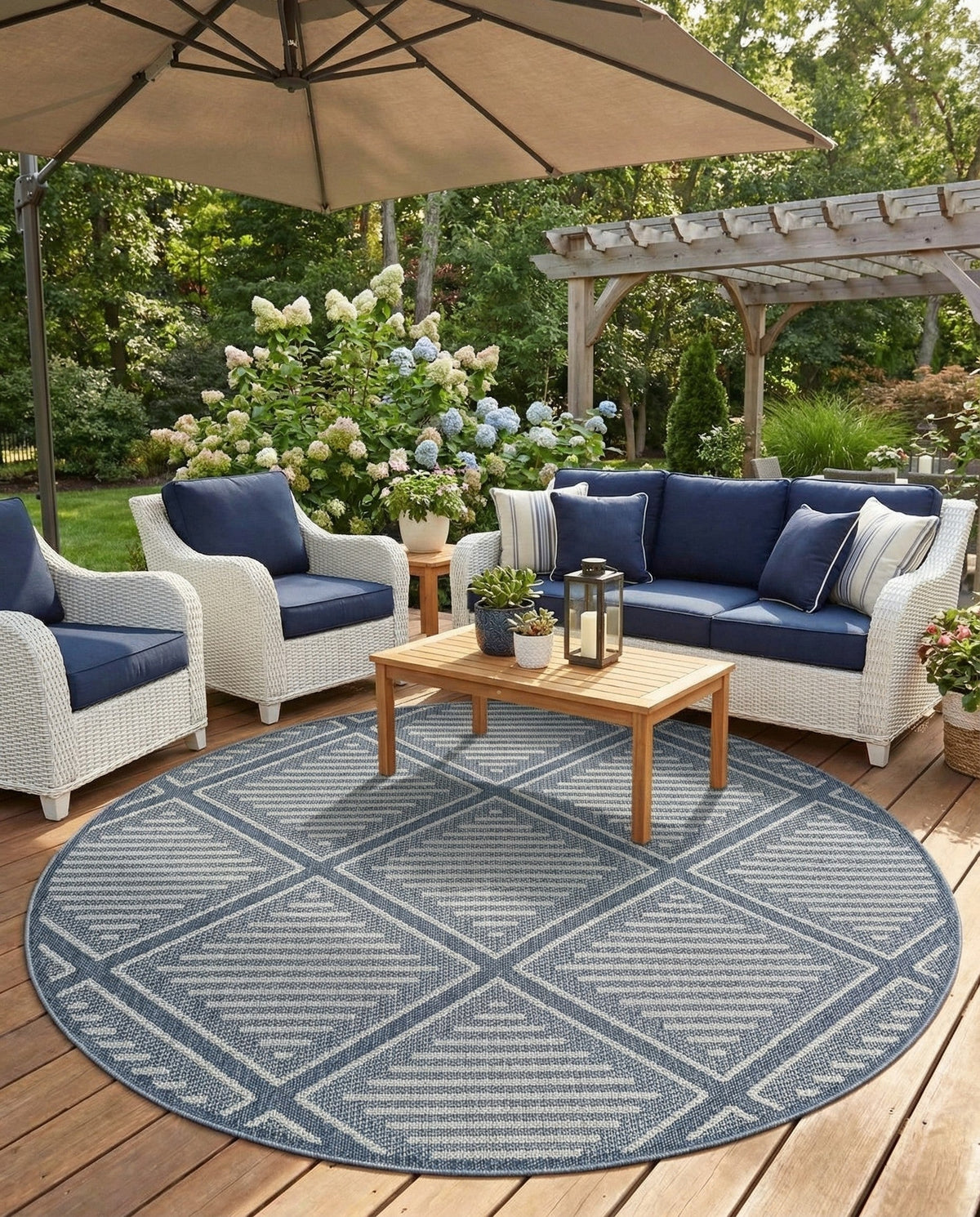 Savannah Pergola Collection Area Rug -  Eden Round Navy Blue  lifestyle 159