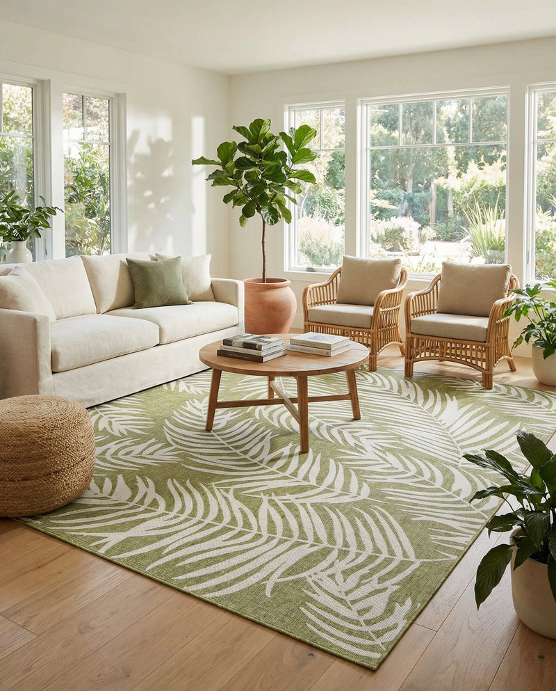 Seaside Blooms Collection Area Rug - Verdure (Green) Rectangle Green  lifestyle 28