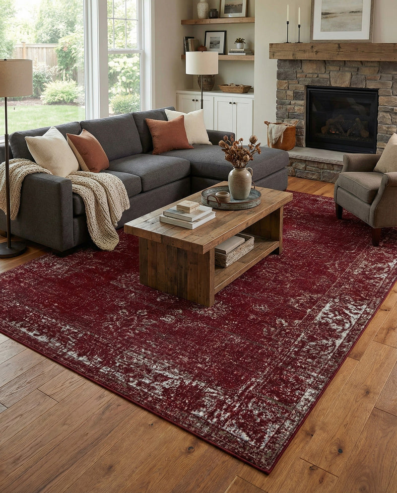 Riviera Elegance Collection Area Rug - Antibes (Burgundy) Rectangle Burgundy  lifestyle 23