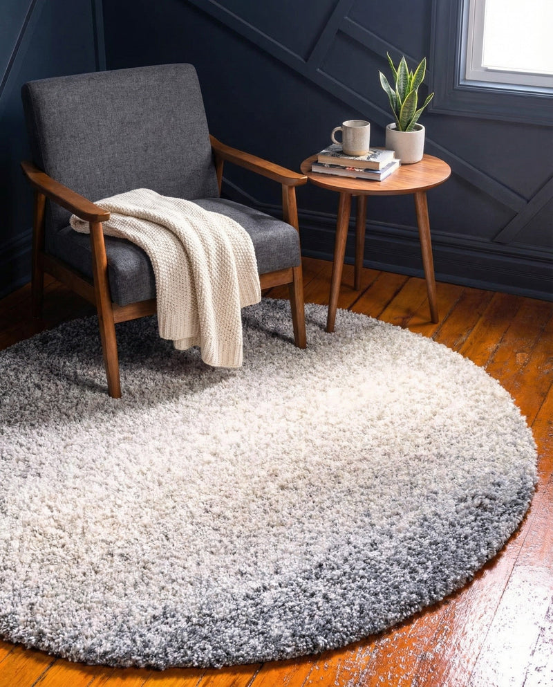 Cozy Cove Shag Collection Area Rug -  Lagoon Round Gray  lifestyle 60