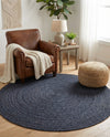 Woven Seaside Jute Collection Area Rug - Savannah (Navy Blue) Round Navy Blue  lifestyle 51