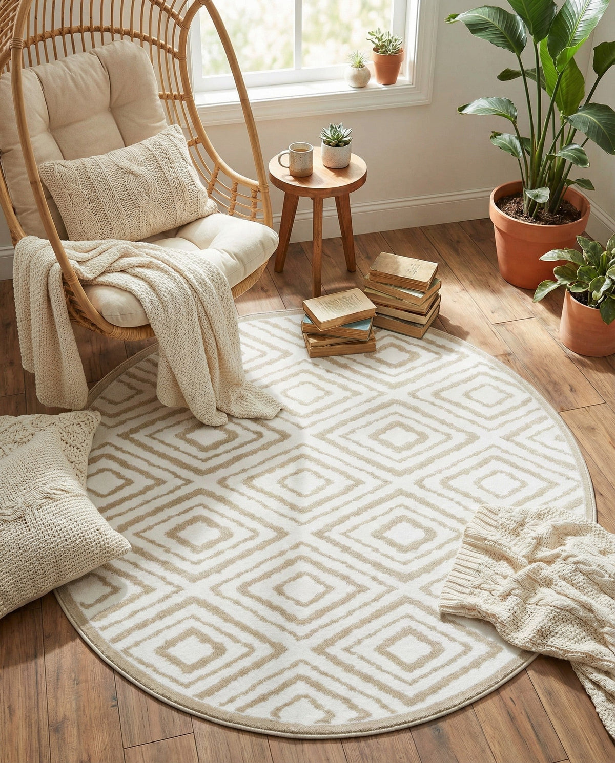 Sanctuary Retreat Collection Area Rug -  Oasis Round Snow White  lifestyle 185