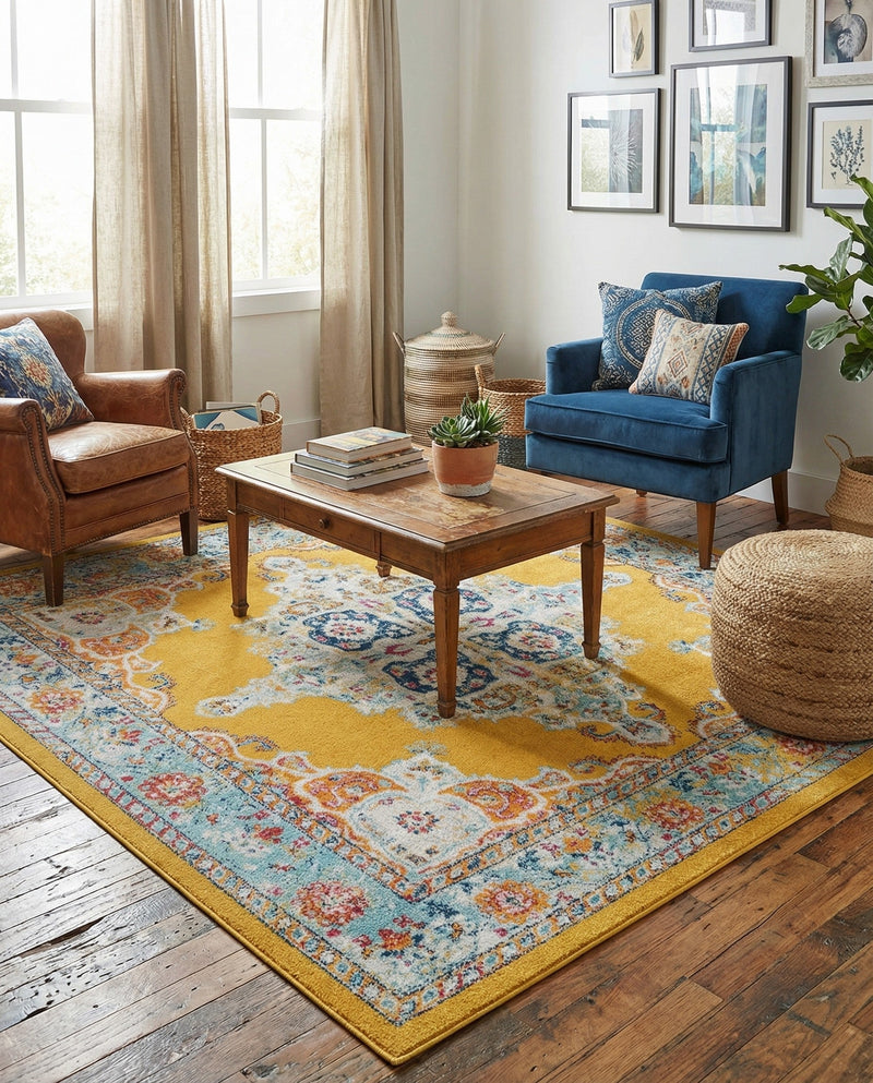Beverly Grove Collection Area Rug -  Fairfax (Yellow) Square Yellow  lifestyle 61