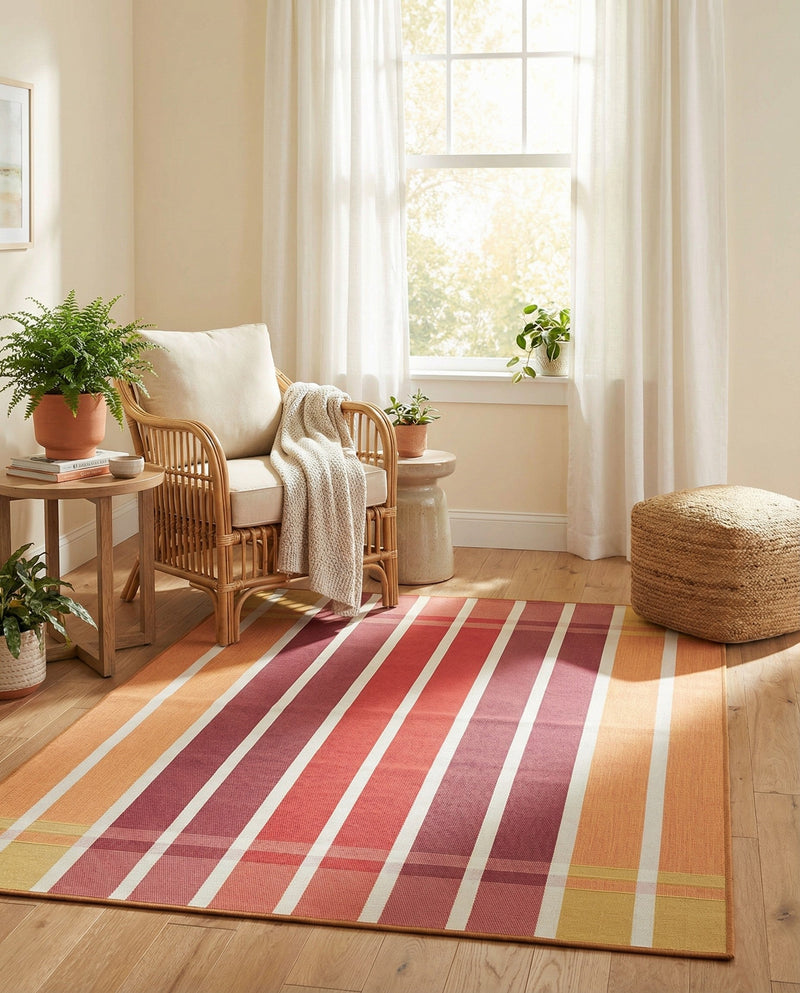 Seaside Stripes Collection Area Rug -  Coral Rectangle Peach and Salmon  lifestyle 29