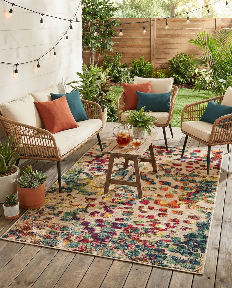 Outdoor Marrakesh Collection Area Rug -  Oujda Rectangle Multi  lifestyle 24