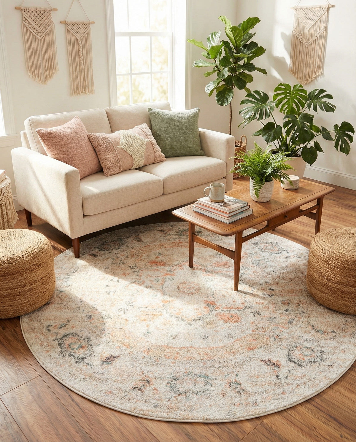 Parisian Elegance Collection Area Rug - Versailles (Ivory) Round Ivory  lifestyle 96