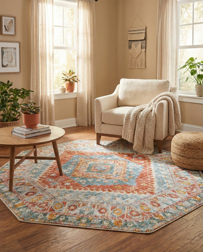Arcadia Rugs Collection Area Rug -  Xanadu Octagon Salmon  lifestyle 77