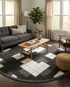 Urban Terrace Collection Area Rug -  Williamsburg Round Black and White  lifestyle 54