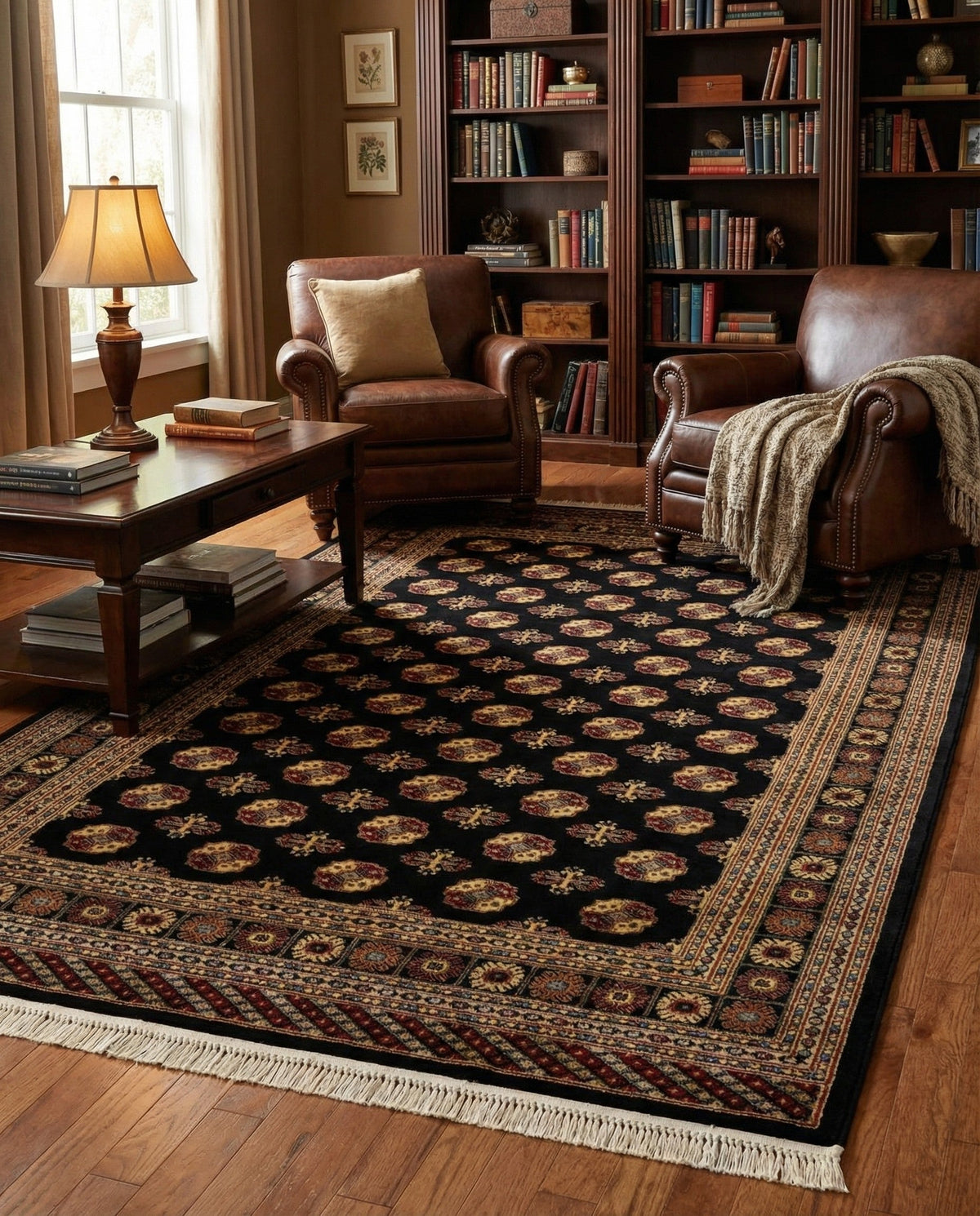 Samarkand Elegance Collection Area Rug -  Margilan (Black) Rectangle Black  lifestyle 17