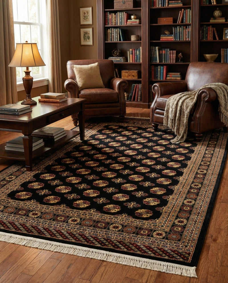 Samarkand Elegance Collection Area Rug -  Margilan (Black) Rectangle Black  lifestyle 17