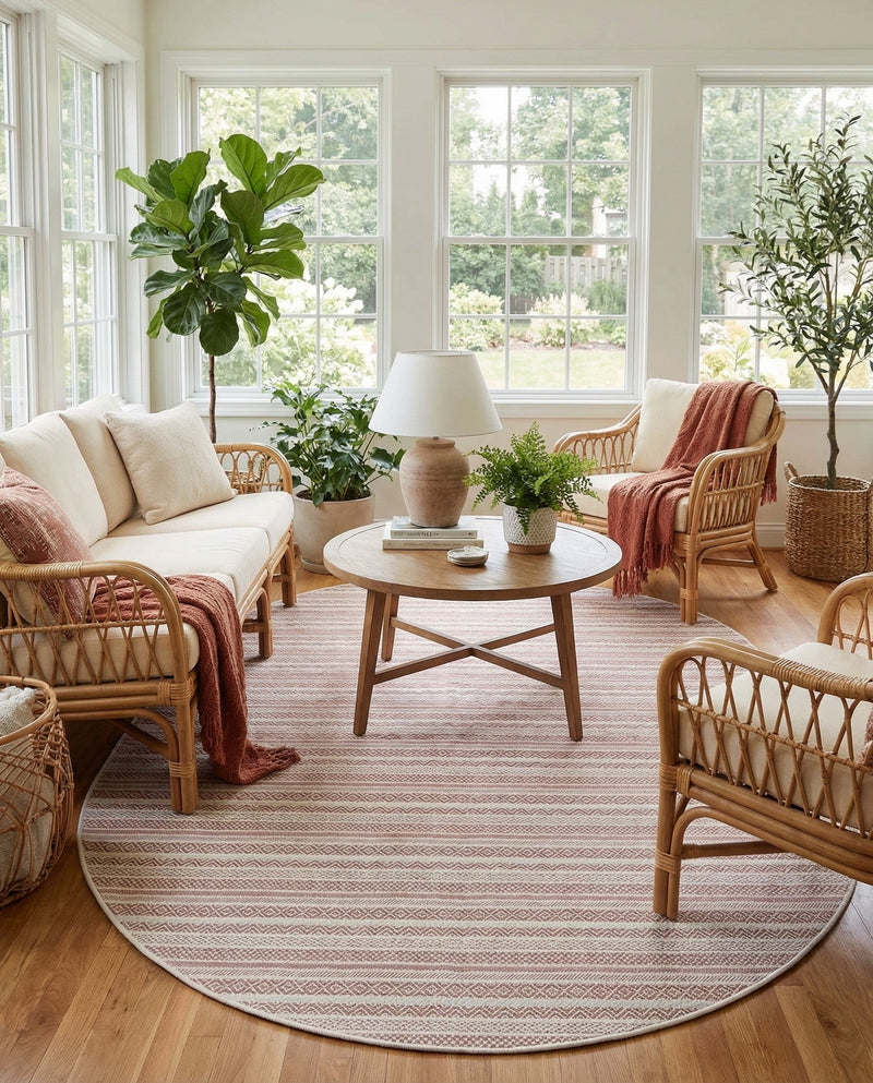 Seaside Stripes Collection Area Rug -  Boardwalk (Red) Oval Red  lifestyle 77