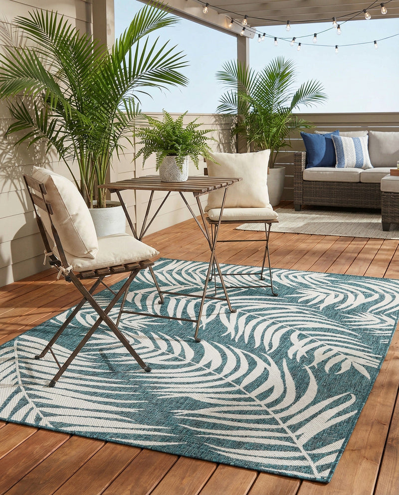 Seaside Blooms Collection Area Rug - Verdure (Teal) Rectangle Teal  lifestyle 31