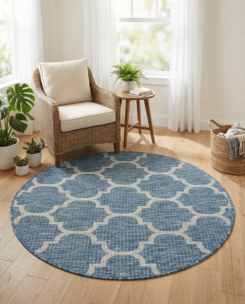 Savannah Pergola Collection Area Rug - Arbor (Navy Blue) Round Navy Blue  lifestyle 87