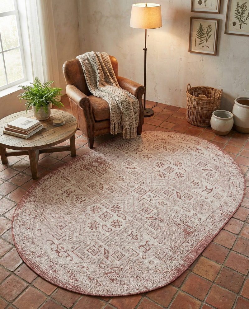 Tribal Terrace Treasures Collection Area Rug - Mayan Marina (Rust Red) Oval Rust Red  lifestyle 32
